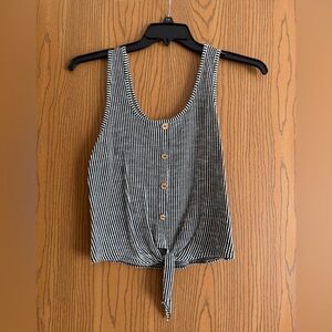 Caution To The Wind Black and White Striped Tie-Front Tank Top